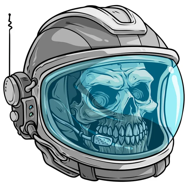 Cartoon menselijke schedel in astronaut ruimte helm — Stockvector