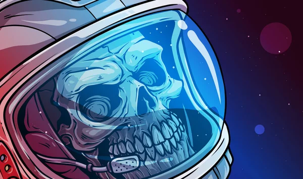 Desenhos animados crânio humano no capacete espacial astronauta — Vetor de Stock