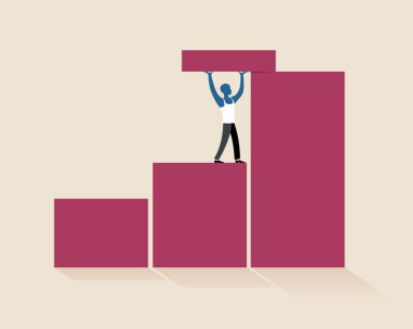 Erkek büyüme grafik üzerinde tuğla koyar: iş kavramı büyüyen