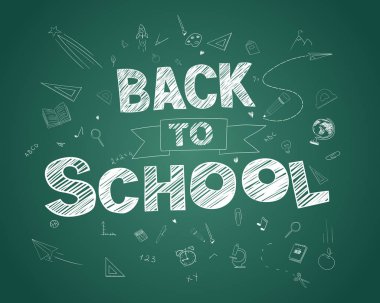 Geri okul öğelerle blackboard çizim okul metin için