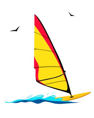 Windsurf sörf tahtası vektör çizimi. Rüzgar sörfü 