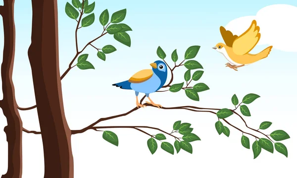 Oiseaux Sur Illustration Vectorielle Des Arbres — Image vectorielle