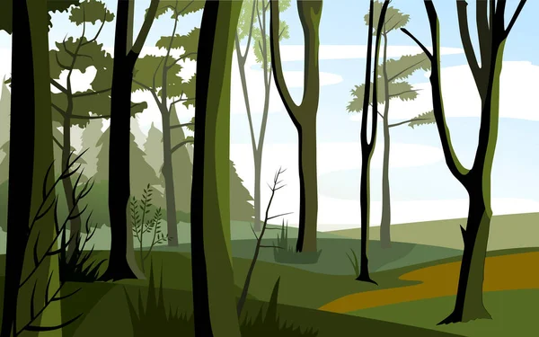 Ilustração Vetorial Paisagem Floresta Verde — Vetor de Stock