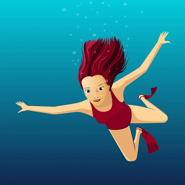 Young Woman Swimming Underwater — Stock Vector