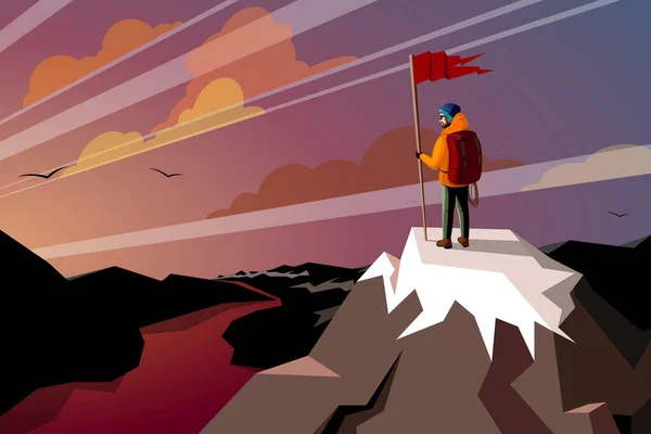 Bayraklı Yürüyüşçü: Günbatımı Sahnesi