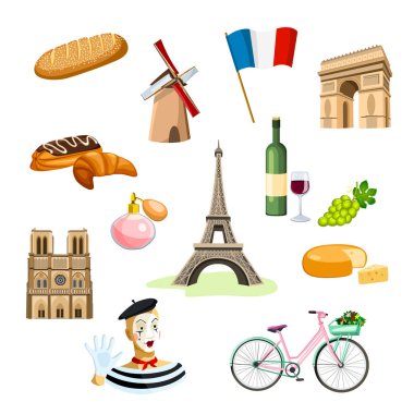 Fransa vektör illüstrasyonunun sembolleri
