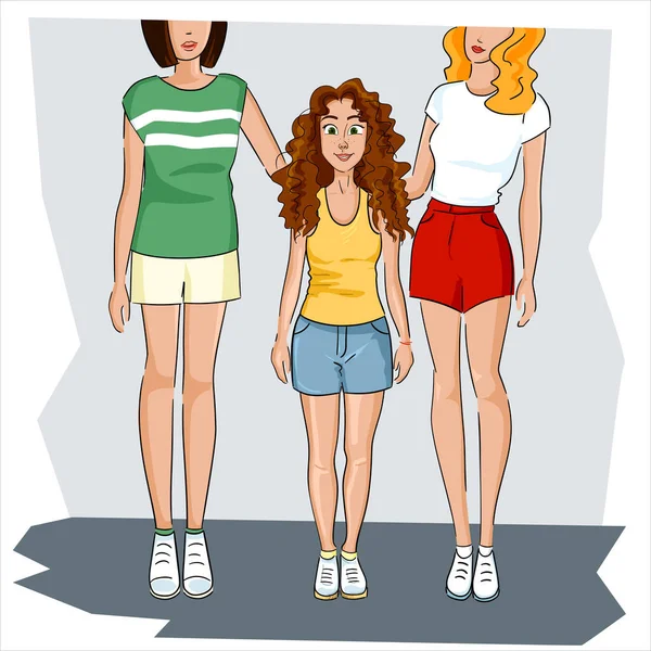 Κοντό Κορίτσι Στέκεται Ένα Ψηλό Κορίτσι — Διανυσματικό Αρχείο