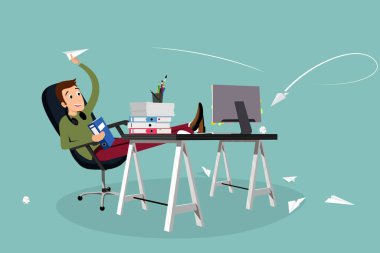 Ofis çalışanı belgelerden kağıt uçaklar yapıyor.