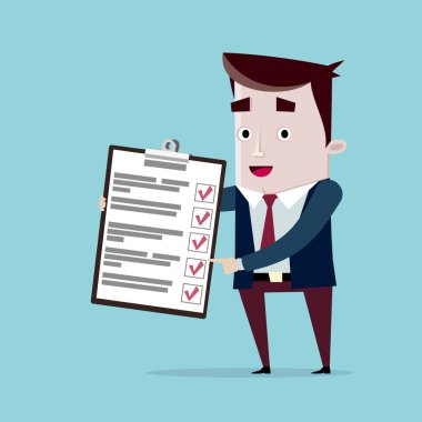 Tamamlanmış listeye sahip pano tutan adam