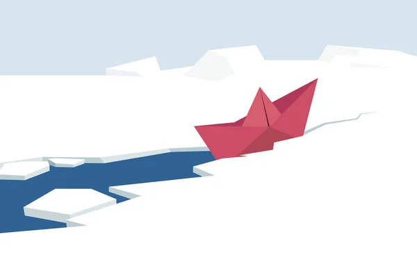 北極海の氷を航行する紙船 — ストックベクタ