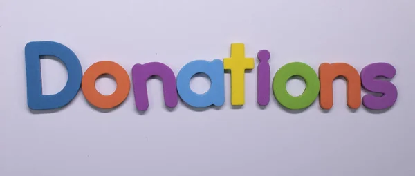 Word Donations Written Color Sponge — Stock Photo, Image