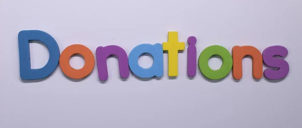 Mot Donations Écrit Avec Une Éponge Couleur — Photo