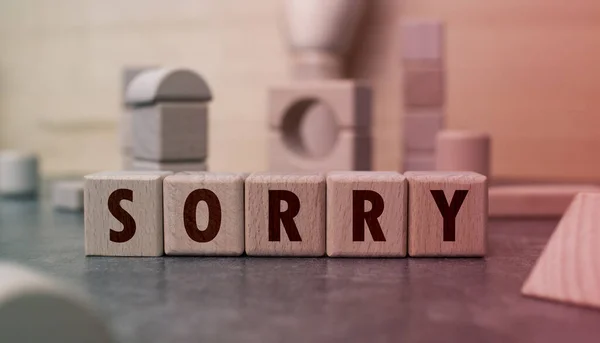 Λέξη Συγγνώμη Γραμμένη Ξύλινα Μπλοκ — Φωτογραφία Αρχείου