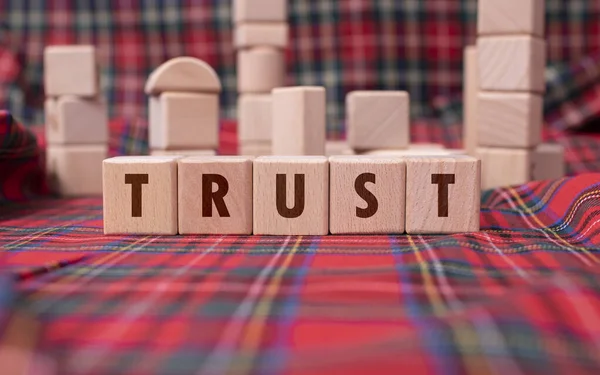 Palavra Confiança Escrito Com Blocos Madeira — Fotografia de Stock