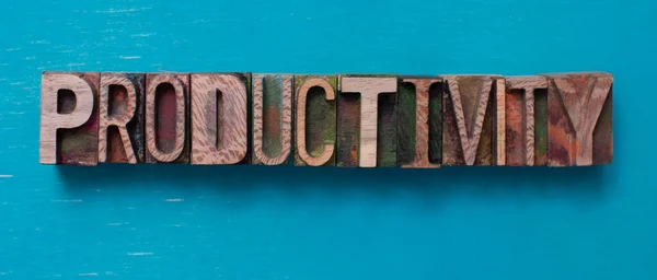 Productivity word written with wood type blocks