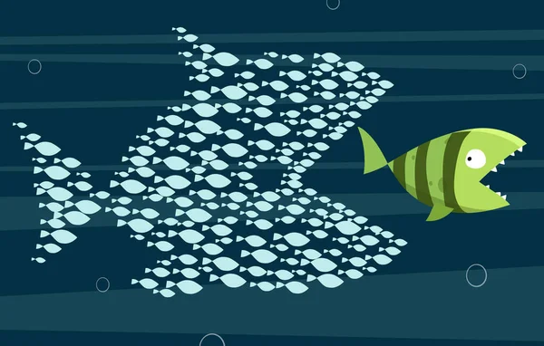 Unity Small Fish Eat Big Fish Concept Travail Équipe — Image vectorielle