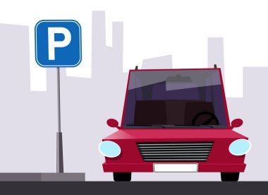 Araba park levhasının yanına park edilmiş.