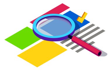 İzometrik büyütme cam vektör simgesi