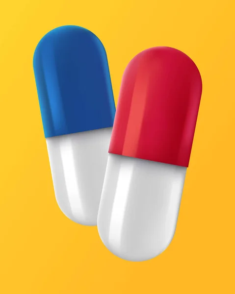 Pastillas Azules Rojas Sobre Fondo Amarillo — Vector de stock