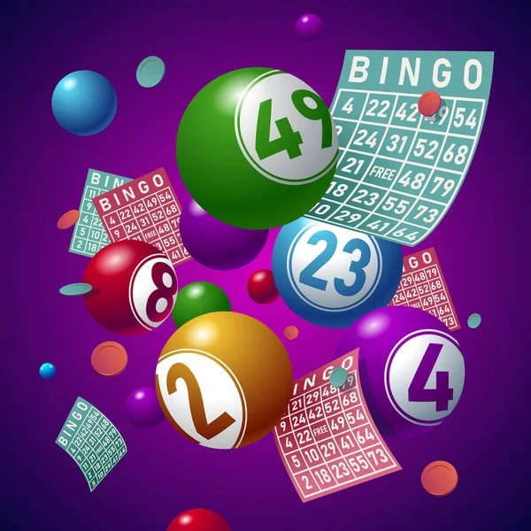 Bingo Oder Lotteriekugeln Mit Bingokarten — Stockvektor