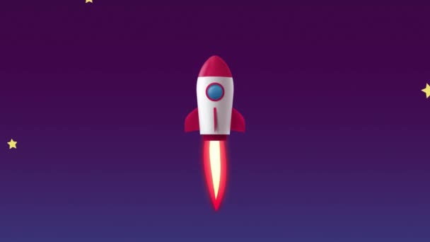 Rocket Terbang Animasi Kartun Ruang Angkasa — Stok Video