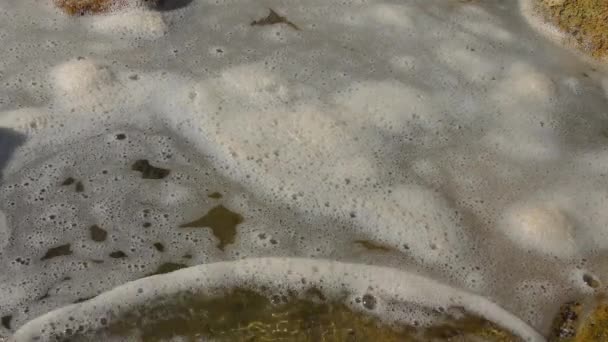 Foam on the water in the surf zone: eutrophication of the water. — Stock Video