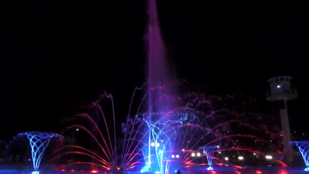 Attraktion för turister: dansande fontäner. — Stockvideo
