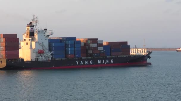 Nave Container Gira Nel Porto Tiro Medio — Video Stock