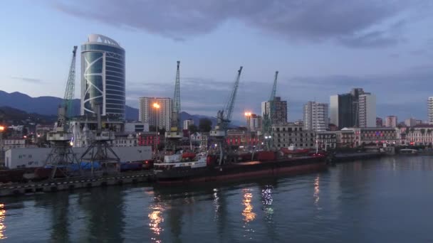 Port Batumi Kväll Belysningen — Stockvideo