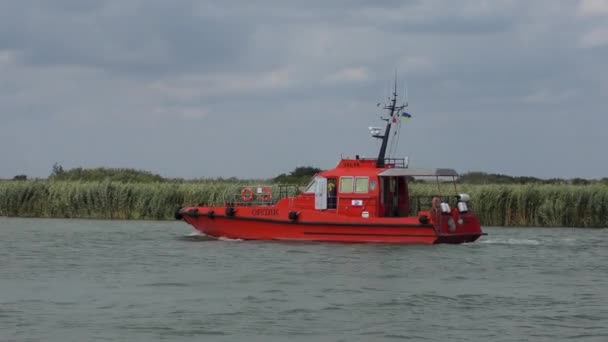 Pilot schip op de Donau. — Stockvideo