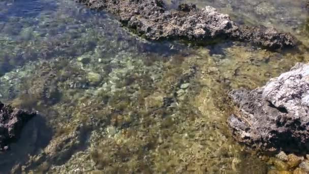 Поверхность воды "дышит" над каменистым мелководьем . — стоковое видео