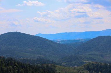 Yoğun ormanlarla kaplı görkemli bir dağ sırtı açık bir gökyüzünün altında ufka kadar uzanıyor. Huzurlu atmosfer ve sonsuz genişlikler vahşi ve el değmemiş doğanın güzelliğini vurgulayan bir huzur hissi yaratıyor..