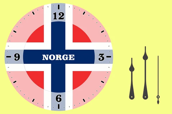 Clock Face Norvège Horloge Visage Avec Conception Graphique Drapeau Motif — Photo