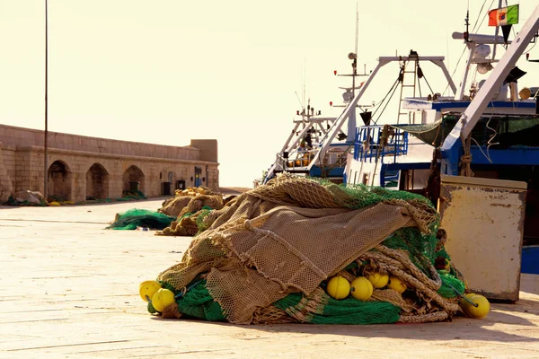 Gruppo Reti Pesca Adagiate Sul Porto Mola Bari Attesa Essere — Fotografia de Stock