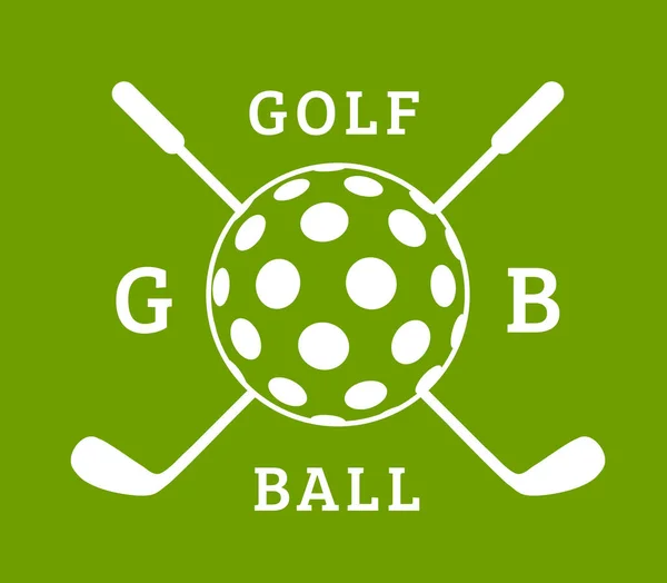 Vektor-Golfballschild mit Ball und Schlägern für Golf auf grünem Hintergrund — Stockvektor