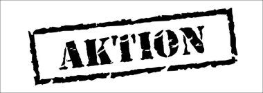 Almanca Aktion - Beyaz Arkaplanda Siyah Mühür Yazısı.