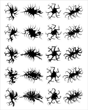 Siyah Çatlaklar, Vektör Simgeleri, Hatalar ve Fermuarlar, Beyaz Arkaplanda Yıkım Sembolleri.