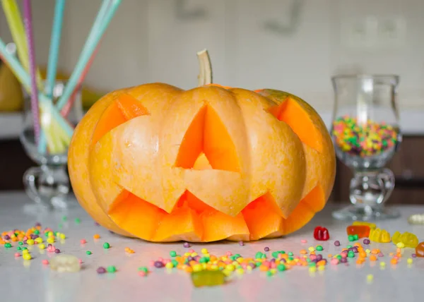 Χαραγμένες Κολοκύθες Jack Lanterns Για Halloween Διακόσμηση Και Εορταστικές Έννοιες — Φωτογραφία Αρχείου