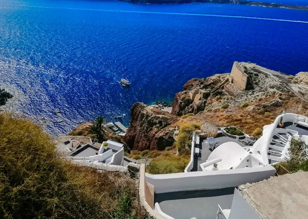 Beautiful View Picturesque Village Oia Traditional White Architecture Windmills Santorini — Stock Photo, Image