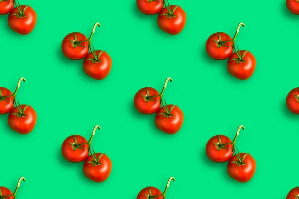 Colorful Seamless Pattern Red Ripe Tomatoes Green Background Concept Creative — Stock Photo, Image