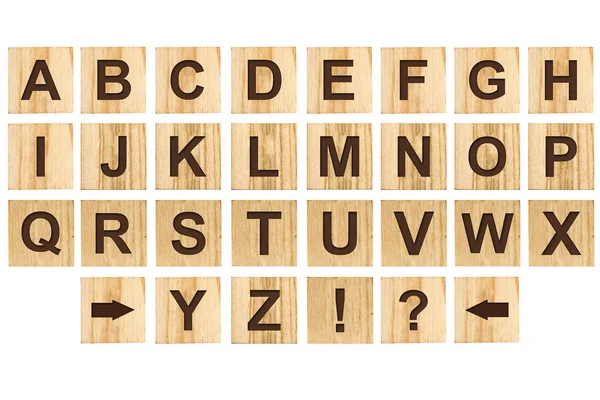 English Alphabet Wooden Cubes Signs Symbols Education — Stock Photo, Image