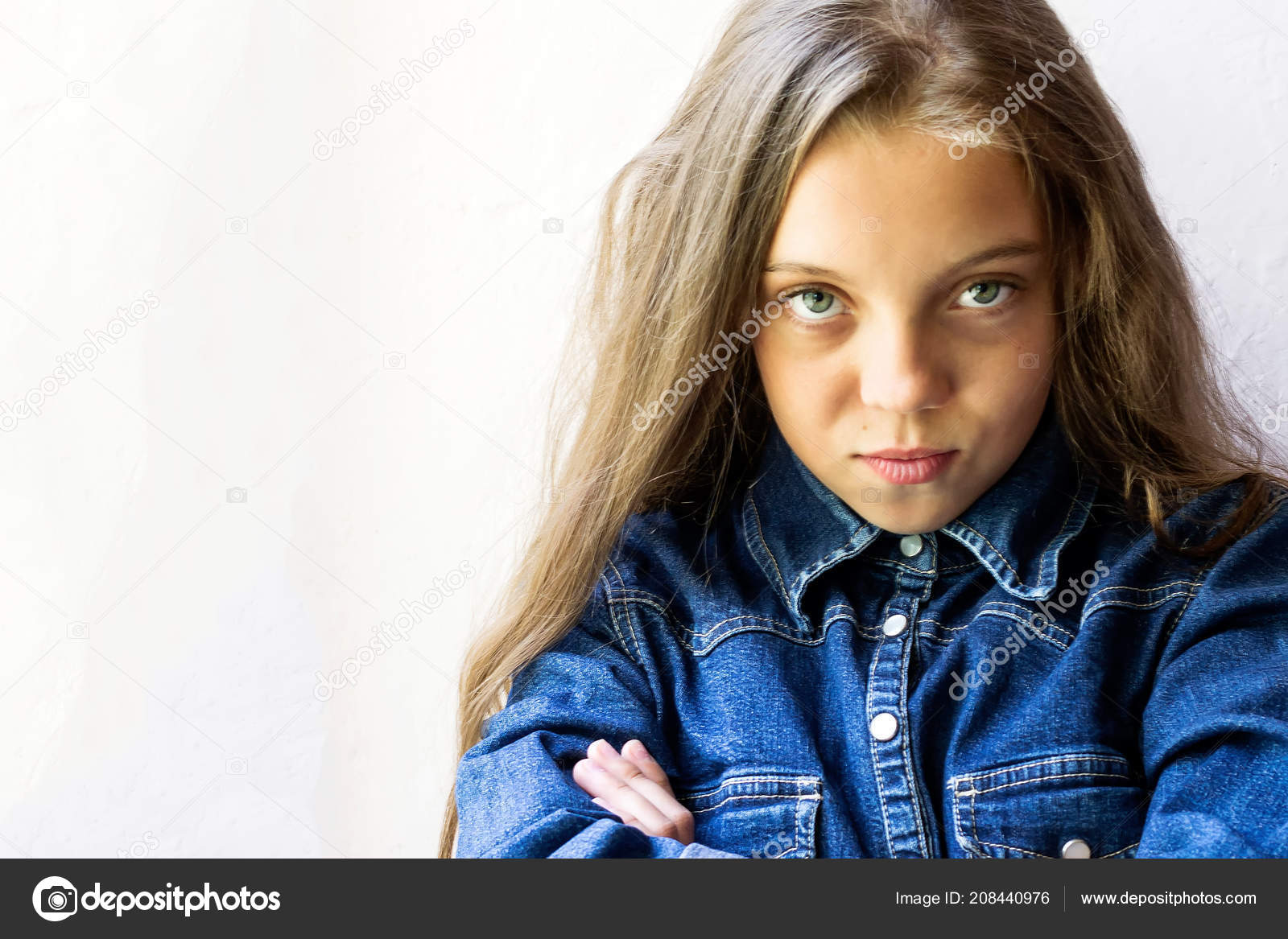 Beautiful Blue Eyed Blonde Teenage Girl Jeans Shirt Light