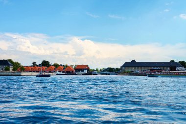 Copenhagen, Danimarka - 13 Temmuz 2018. Güzel mimari Kopenhag kanal kıyısında. Mimarisi. Şehir manzarası. Seyahatler.