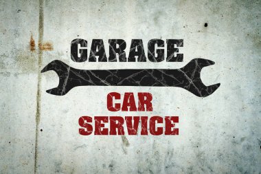 Araba servisi arka plan. Beton duvar üzerinde yazıt. Konsept araç Mağazası. Araba tamir.