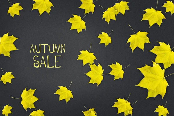 Concept Autumn Sale Beautiful Autumn Leaves Dark Background Inscription Autumn — Stock Photo, Image