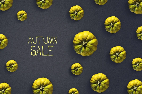 Concept Autumn Sale Beautiful Pumpkins Dark Background Inscription Autumn Sale — Stock Photo, Image