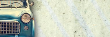 Arka plan beton bir duvarı'nın eski güzel araba far. Uzay kopyalayın. Kavram afiş tamir, otomobil satışı.