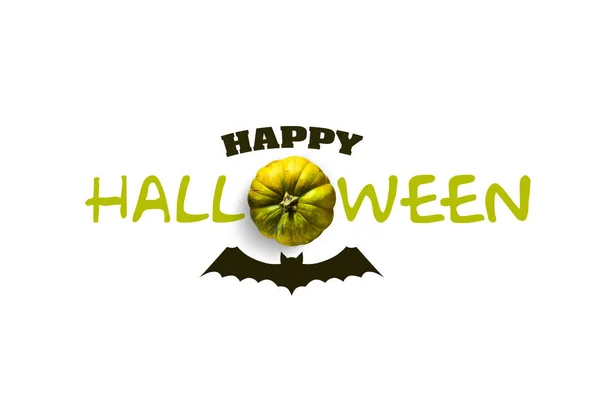 Inscriptie Happy Halloween Silhouet Vleermuis Pompoen Witte Achtergrond Geïsoleerd Vakantie — Stockfoto