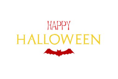 Yazıt mutlu Cadılar Bayramı. Siluet yarasa. Beyaz arka plan. İzole tatil