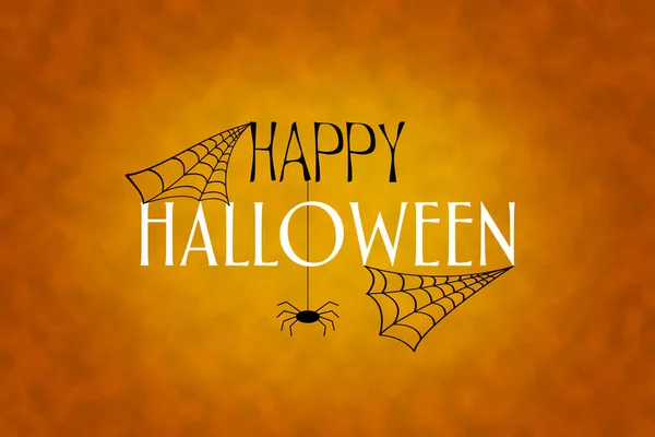 Halloween Achtergrond Inscriptie Haloween Spinnenwebben Spinnen Een Oranje Achtergrond Feestelijke — Stockfoto